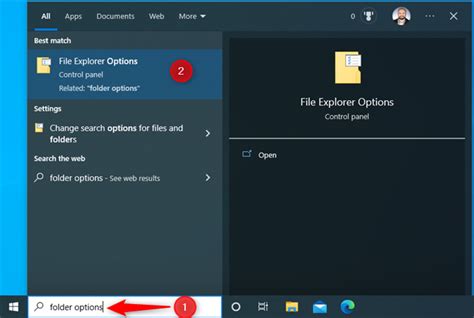 Capture d'écran montrant les options des dossiers de Windows 10