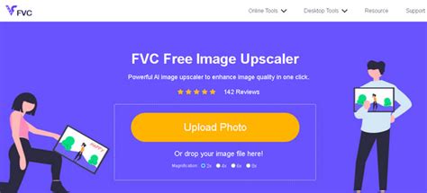 Interface de FVC Free Image Upscaler montrant les options d'agrandissement et de prévisualisation