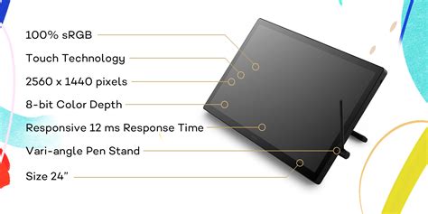 Schéma des dimensions et du pied pivotant de la Wacom Cintiq 24HD