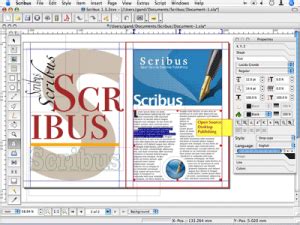 Exemple de mise en page complexe dans Scribus montrant le placement précis des éléments
