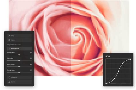 Interface d'un outil de pixellisation en ligne avec curseurs pour la taille des pixels et du pinceau.