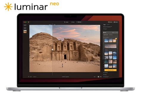 Capture d'écran de l'interface Luminar Neo montrant divers outils d'édition.