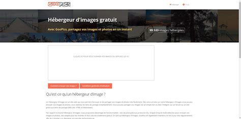 Capture d'écran de l'interface utilisateur d'un hébergeur d'images simple comme Tof ou Goopics