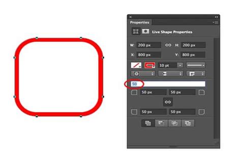 Création d'un bouton rectangle avec des coins arrondis et une couleur vive dans Photoshop.