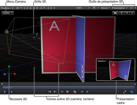 Interface d'After Effects montrant les commandes de caméra 3D