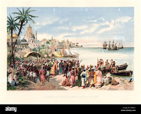 Représentation de Vasco de Gama accostant en Inde