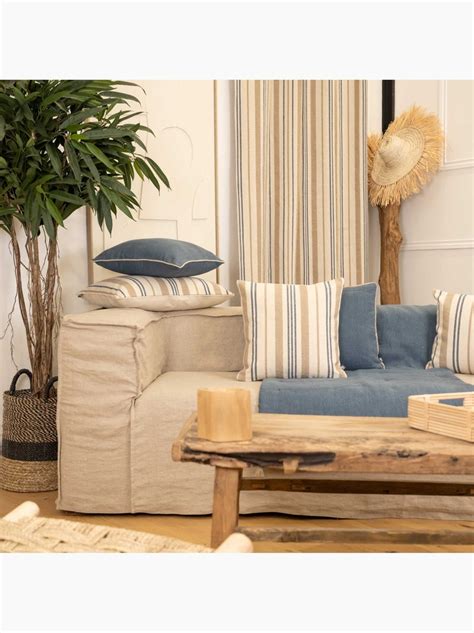 Coussin décoratif bleu foncé à rayures, en toile de canevas épaisse, format carré