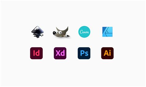 Illustration représentant des icônes de logiciels de création graphique et des formes abstraites